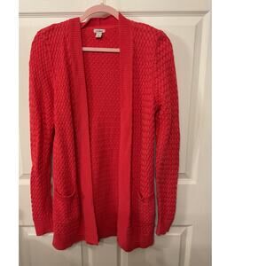 L.L. Bean Woven Knit Coral 100% Cotton Open Front Cardigan, sz M